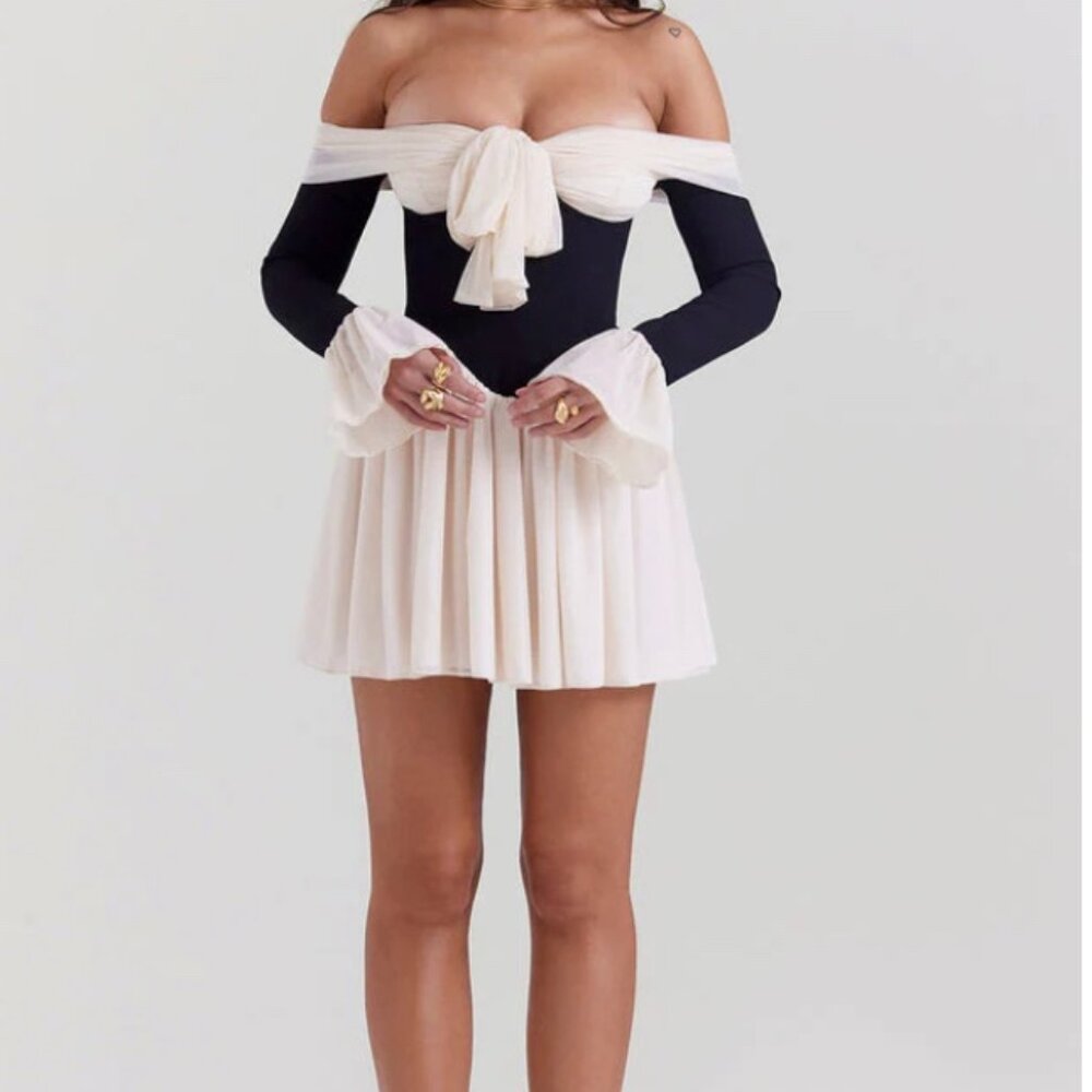 commense dress dalia dress black white bow